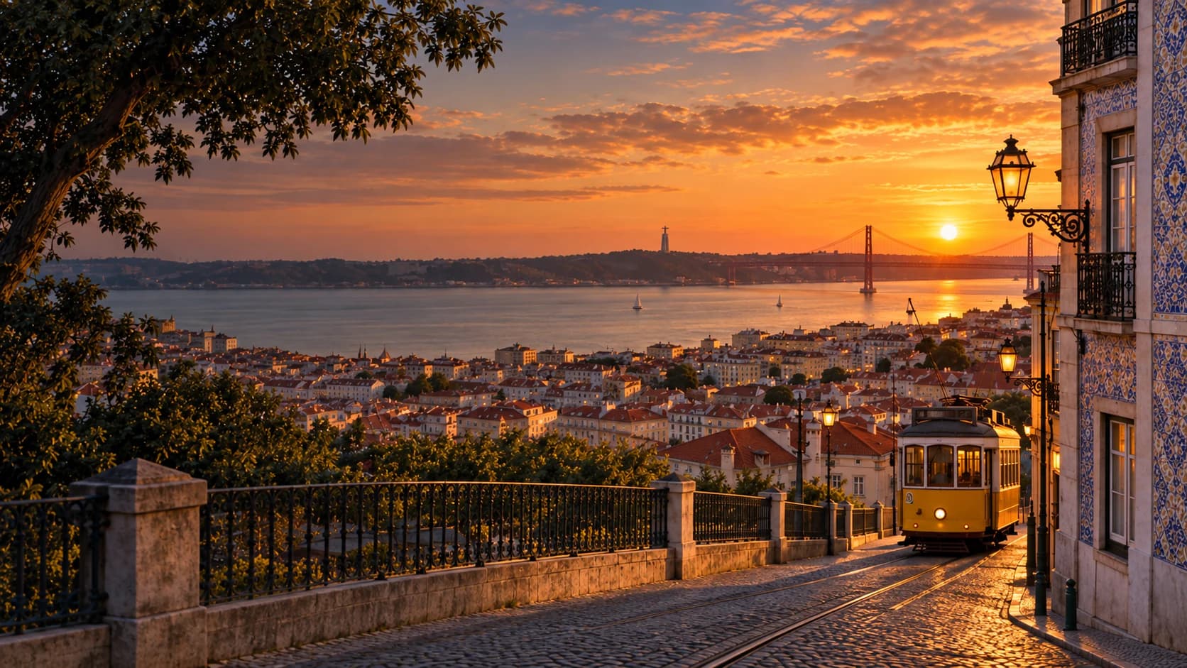 Lisboa ao pôr do sol, vista do miradouro de Santa Luzia